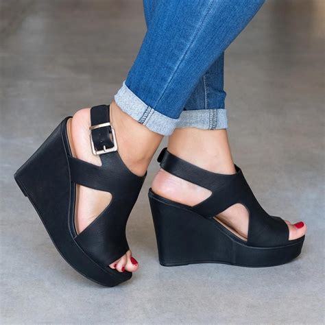 black wedge heels amazon|comfortable black wedge heels.